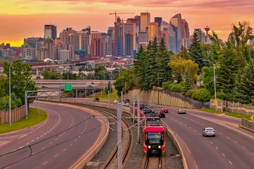 Sunrise Clouds Over Downtown Calgary Roads