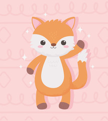 cute little fox animal standing cartoon pink background design