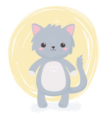 cute gray cat animal standing cartoon background design