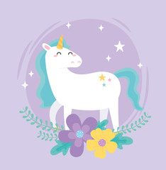cute magical unicorn flowers star fantasy animal cartoon