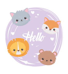 cute cat fox lion and bear faces adorable cartoon animals