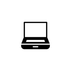 Laptop Icon in black flat glyph, filled style isolated on white background