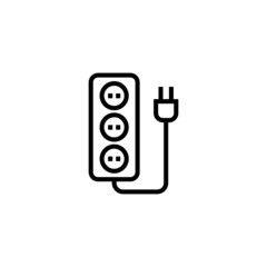 Multi Socket plug icon  in black line style icon, style isolated on white background