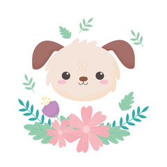 little dog head flowers leaves cartoon animal