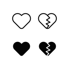 Whole and broken heart. Heart icon set vector eps
