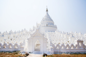 Beautiful ancient white Buddhist temples, pagodas and stupas Migun, Myanmar Burma