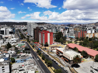 View from the heights of the north of the city of Quito observing buildings in the United Nations...