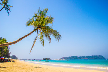 Fototapeta na wymiar Beautiful Ngapali beach, white sand, palm trees, Myanmar