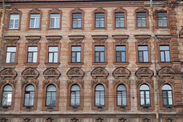 Facade of vintage classical building in Saint Petersburg