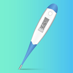 Thermometer.Realistic thermometer on a blue-green background.You can use it as a design element.Vector illustration.