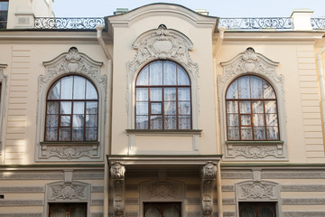 Balcony of an old noble house with stucco molding in saint petersburg