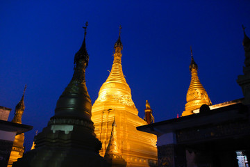 Beautiful ancient golden Buddhist temples, pagodas and stupas Myanmar Burma