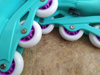Denskiy rollers in white, pink, turquoise and green colors. Polyurethane or silicone castors....
