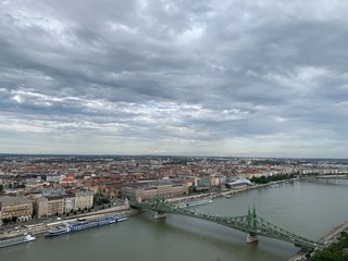 Fototapeta na wymiar Budapest city skyline from liberty statue hill top. Budapest, Hungary.