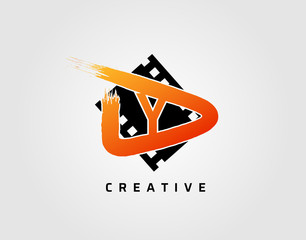 Movie play letter Y logo design concept template. Abstract Video Play Icon.
