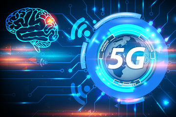 5G Health Hazard risk of brain tumors concept background. 5G cellular mobile networks is high-speed Internet for new generation phones. 5G global innovation vector illustration