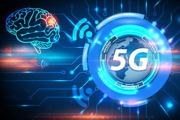 5G Health Hazard risk of brain tumors concept background. 5G cellular mobile networks is high-speed Internet for new generation phones. 5G global innovation vector illustration