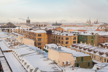 Rooftop cityscape of Saint Petersburg in winter time