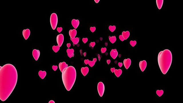 Heart symbols flying toward the viewer against an alpha channel background.