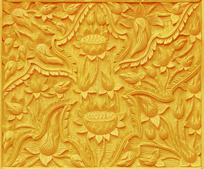 Pattern of wood carve gold paint for decoration on black background
