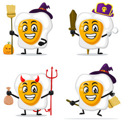 vector illustration of fried egg mascot or character collection set with love or halloween theme
