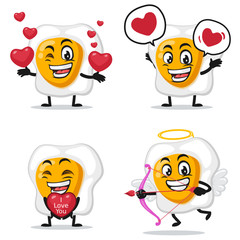 vector illustration of fried egg mascot or character collection set with love or valentine or love theme