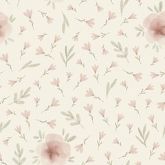 seamless floral pattern with pale pink flowers. Texture with small watercolor flowers on a light yellow background. illustration for use in design