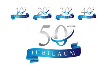 set anniversary swoosh ring logo vector blue ribbon