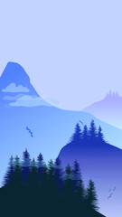 1080 x 1920 Blue Mount and Pine Forest Silhouette Landscape