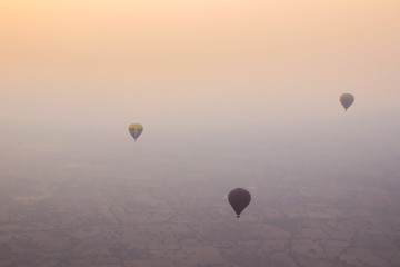 Hot air balloon sunrise flight over Bagan, stunning views and panoramas, Myanmar Burma