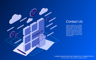 Contact Us flat 3d isometric vector concept illustration