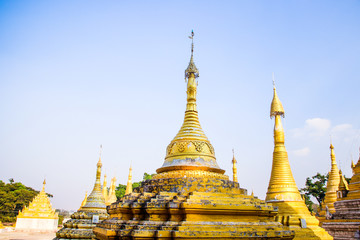 Myanmar ancient buddhist golden temples and stupas