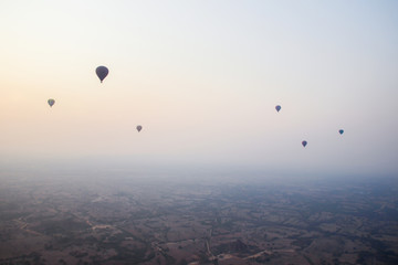 Hot air balloon sunrise flight over Bagan, stunning views and panoramas, Myanmar Burma