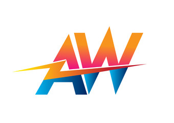 Letter AW logo with Lightning icon, letter combination Power Energy Logo design for Creative Power ideas, web, business and company. - obrazy, fototapety, plakaty
