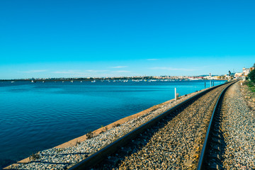 Railroad of Faro next to the sea