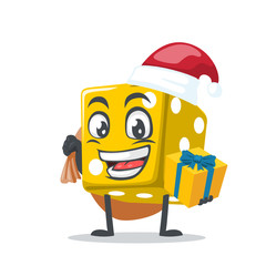 vector illustration of dice mascot or character wearing santa hat