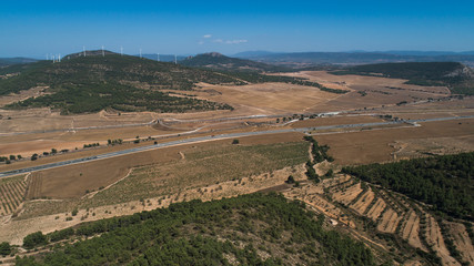 Stunning aerial view of mountains and fields 