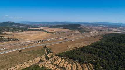 Stunning aerial view of mountains and fields 
