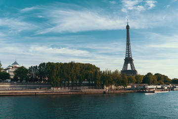 Eiffel Tower and Seine River in Paris, France