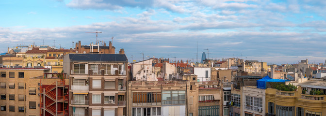 Panoramic view of Barcelona City from a rooftop
