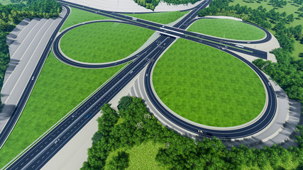 3d illustration of a large modern interchange with different levels in mountainous Vietnam