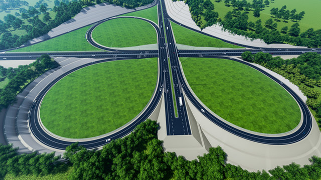 3d illustration of a large modern interchange with different levels in mountainous Vietnam
