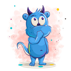 cute blue monster cartoon standing vector illustration
