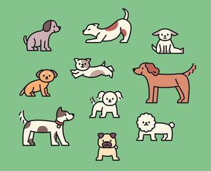 Various breeds dogs. flat design style minimal vector illustration.