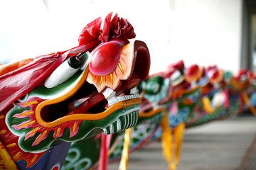 Closeup view of the head of a dragon boat