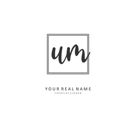 Fototapeta na wymiar U M UM Initial letter handwriting and signature logo. A concept handwriting initial logo with template element.