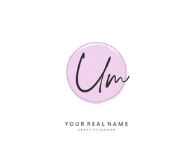 U M UM Initial letter handwriting and signature logo. A concept handwriting initial logo with template element.