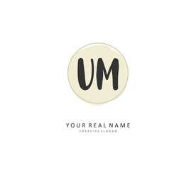 U M UM Initial letter handwriting and signature logo. A concept handwriting initial logo with template element.