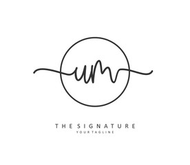 U M UM Initial letter handwriting and signature logo. A concept handwriting initial logo with template element.