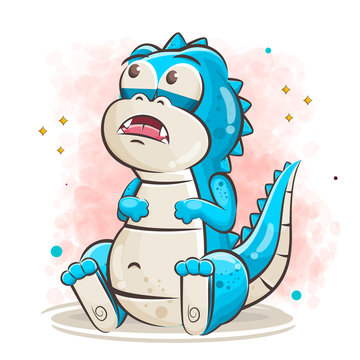 cute blue baby dragon cartoon vector illustration for poster, mug, t-shirt